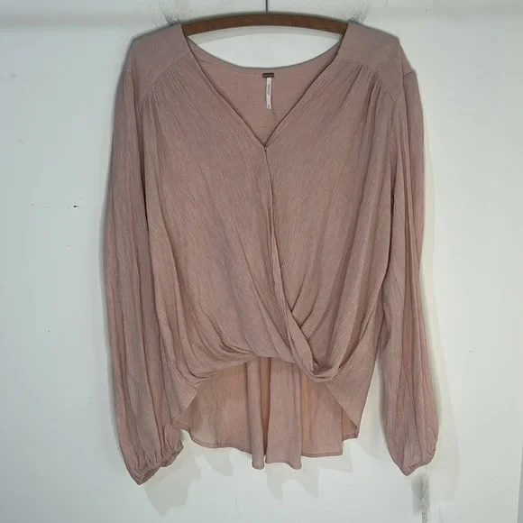 NWT FREE PEOPLE Check On It Light Pink Wrap Top Size Medium - Picture 16 of 16